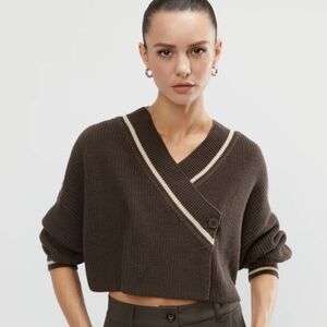 Oak+Fort Varsity Cropped Cardigan Ladies Medium Brown